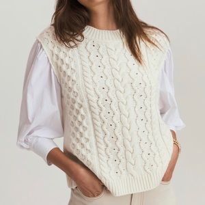 Something Navy - Cableknit Poplin Sweater